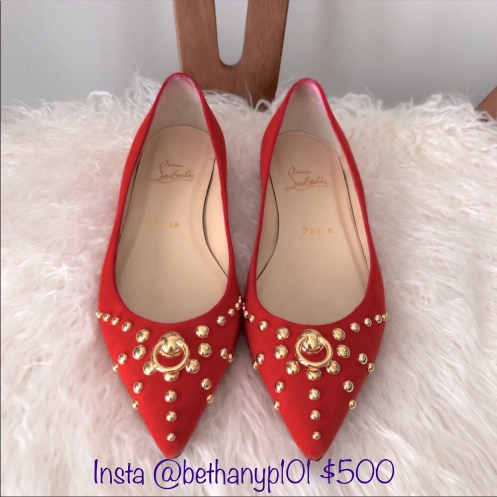 💥 LOUBOUTIN Door Knock Red Flats Sz 37 - Picture 2 of 8